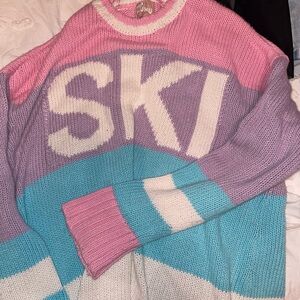 Show Me Your MuMu Pink, Purple, and Blue Knit SKI Sweater